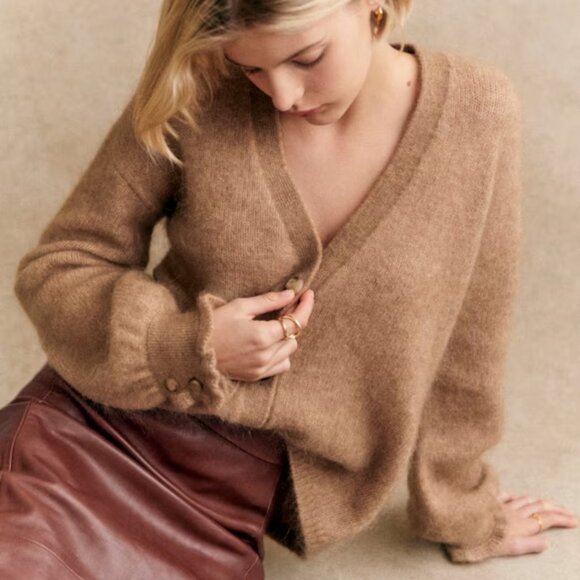 Sezane Mia cardigan sweater camel tan XXL - Picture 1 of 7
